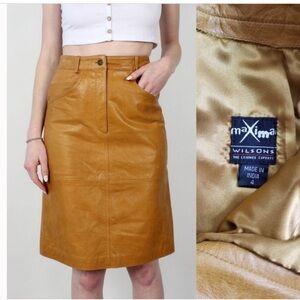 Maxima Wilsons, Vintage Pencil Skirt, Brown Leather, 1990’s, Size 4